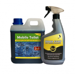 ZESTAW PŁYN MOBILE TOILET 5L DO TOALET CHEMICZNYCH + ODŚWIEŻACZ ODORSTOP