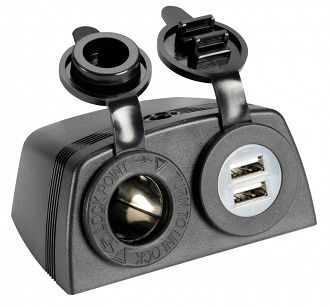 GNIAZDO ZAPALNICZKI POKŁADOWE + 2xUSB CZARNE  61837